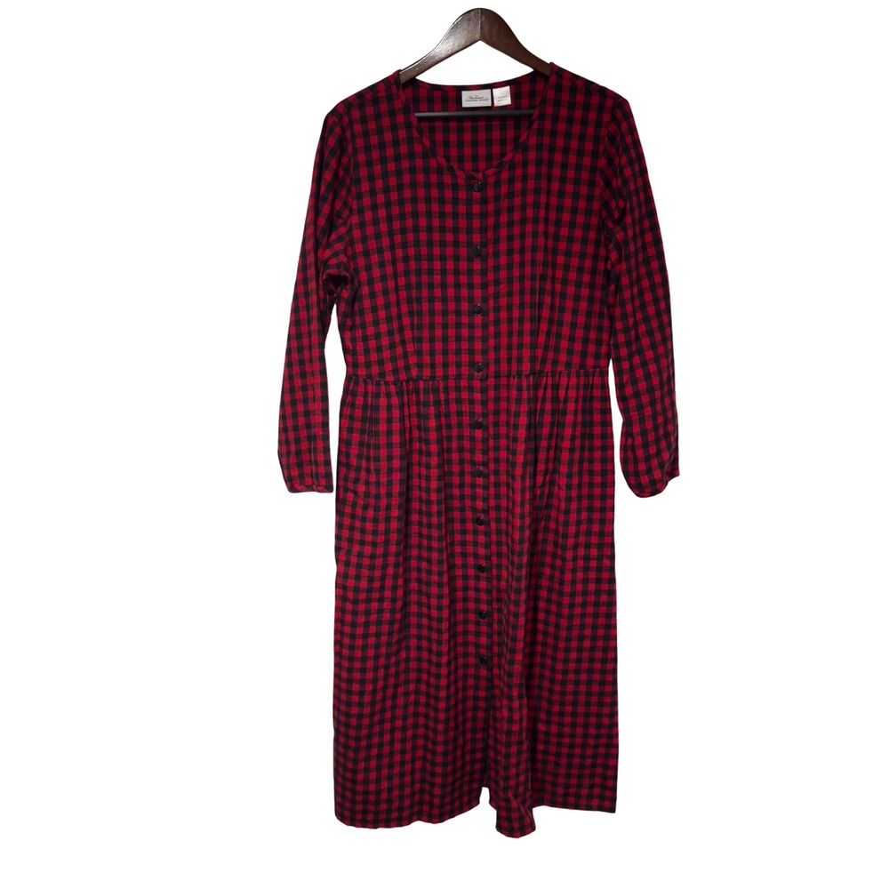 The Vermont Country Store Red Black Buffalo Plaid Midi‎ Dress L Cottagecore - Picture 2 of 8